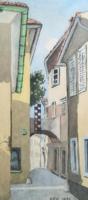 Street view of Krk, watercolor with 