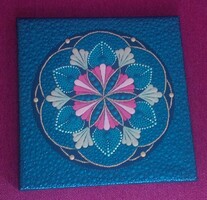 ÚJ! Kék virág mandala kép kézzel festett 20x20cm, pontozásos technikával készült feszített vászonra