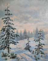 Winter trees (oil, canvas, 62x50 cm) sunny snowy landscape