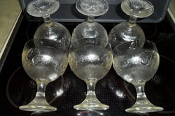 Retro Huta Szkla Hortenzija gyümölcs mintás,bordás,talpas kínáló, fagyis, koktélos kehely, pohár 6+1