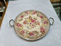 Old alpacca porcelain bowl with frame