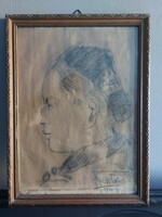 Signed pencil drawing - study drawing - male head 074