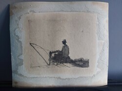 Etching by István Zádor - old fisherman c. Picture 097