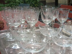 Set of 3 x 6 art deco champagne, wine, liqueur stemmed glass glasses from Hungarian hotel catering