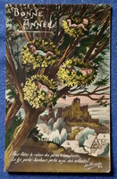 Antik Újévi üdvözlő montázs fotó képeslap  babák a fán