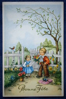 Art deco graphic greeting card spring garden children's gift