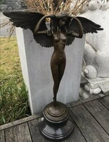 Winged female nude - bronze statue