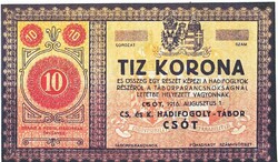 Magyarország REPLIKA 10 korona CSÓTI hadifogolytábor 1916 UNC