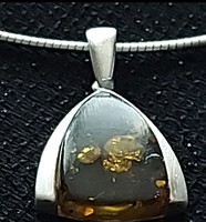 Silver (925) jewelry, necklace with a rare green amber stone pendant, elegant, decorative
