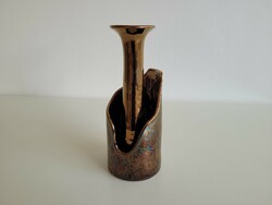 Képcsarnok retro aranybarna eozin mázas kerámia asztali dísz jelzett mid century Karácsonyi Zsuzsa