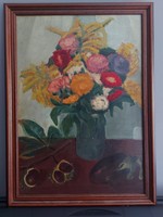 ! Csendélet gesztenyékkel és padlizsánnal - szignálatlan festmény - 104