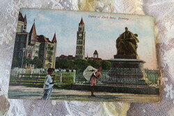 Antik színezett képeslap India, Bombay Lord Reay szobra, helybéli gyerekek 1910