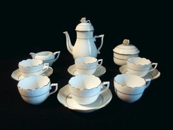 White Herend porcelain coffee set with gold pattern and rose tongs
