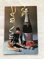 Régi Újévi Bábos képeslap -  postatiszta