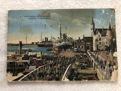 Antique Antwerp harbor postcard