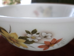 Marked, round English bowl, heat-resistant, milk glass, Jena bowl