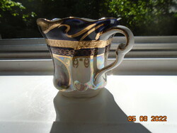 Altwien Marked Cup with Cobalt Gold Embossed Brocade Pattern, Hinge Scene, Mother of Pearl Glaze