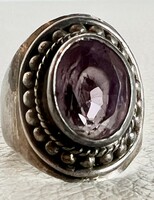 380T. 1 Forintról!  Antik ezüst (8,1 g) Ametiszt köves gyűrű, szép kézi munka!