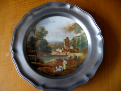 Ón tányér jelenetes porcelán betéttel Francesco Zuccarelli