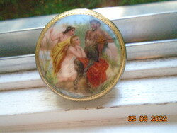 Pan with two nymphs, hand-painted Altwien jewelry box lid, lid only, with Forster signature