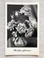 Antik, régi virágos képeslap - Postatiszta