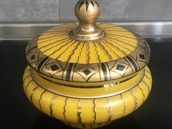 Art deco bonbonier made of multilayer glass with hand painting, 13 cm high