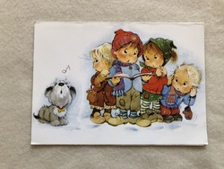 Karácsonyi képeslap, gyerekek, kutyus - U.S.A.