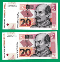 Horvátország - 20 Kuna - 2012 – 2 db sk.  bankjegy