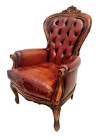 A560 antique cognac-colored, baroque-style chesterfield leather armchair