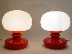 2db Üveg Asztali Lámpa Mid Century Design Vintage Retro 1970 30x25cm Piros Fehér Opálüveg Pár