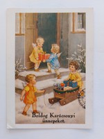 Régi karácsonyi képeslap levelezőlap gyerekek angyalok