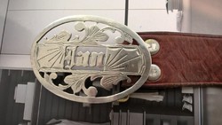 Leather belt with unique buckle