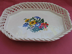 Bodrogkeresztúr ceramic basket with an openwork edge