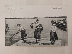 Mohács, girls carrying water, 1914, postcard