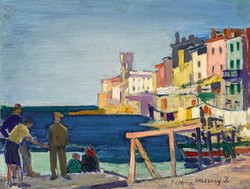 János Vaszary Pirano 1928 reproduction canvas print seaside cityscape harbor summer, also on blinds