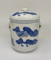 Antique Chinese blue white hand painted porcelain tea jar container storage