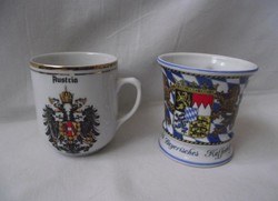 Címeres,aranyozott Austria feliratos csésze,oroszlán mintás Bavaria bögre 2db
