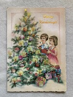 Old gilded embossed Christmas postcard - postage stamp