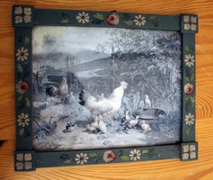 Chicken print in ornate wooden frame