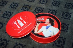 Coca - cola pin up cup coaster with a vintage atmosphere used advertising product in a decorative box
