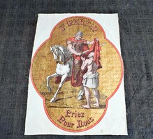 Antik aranyozott francia textil kép Szent Márton Imádkozz értünk St. Martin Priez Pour Nous 52x37cm