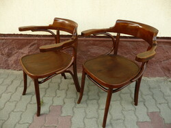 2 db antik, jelzett, karfás irodai vagy étkező Thonet szék, szép és teljesen stabil állapotban