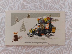 Régi karácsonyi mini képeslap Mikulás Télapó üdvözlőkártya oldtimer mókus