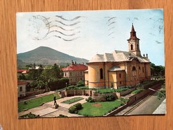 Sátoraljaújhely - heroes' square in rk. Postcard with church