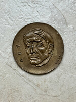Marked bronze plaque of Miklós Borsos ady 1977 lip