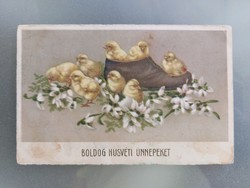Régi húsvéti képeslap hóvirág csibék levelezőlap