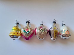 Régi üveg mini karácsonyfadísz szív csengő lampion 5 db