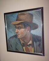 Kalapos férfi, retró hangulatú, jelzett Bartosi László festmény, 1957. keretben 44x48 cm