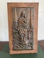 Bronze plaque with a Christian religious theme in a plaque frame