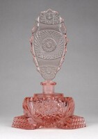 0U441 Régi impozáns rózsaszín parfümös üveg 18 cm